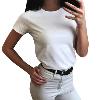

Women's T-shirt Summer Plus Size Tee Basic T Shirt Women Solid O Neck Short Sleeve Casual Women Tops Loose Tee Shirt Femme