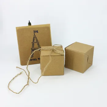 

100pcs Kraft Paper Candy Box Square Shape Wedding Favor Gift Party Supply Packaging Bag with Burlap Twine Chic