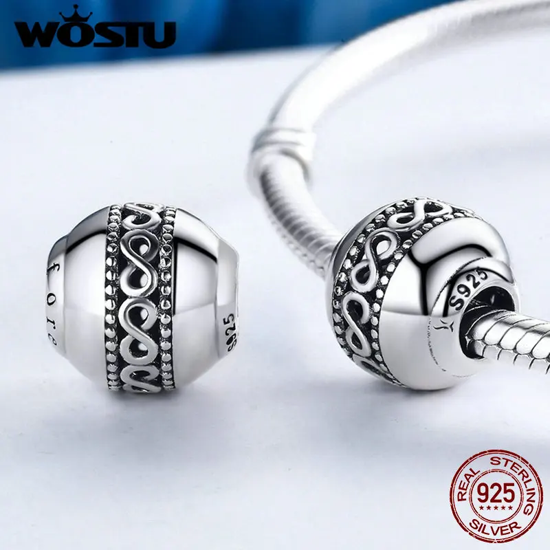 WOSTU Hot Sale 925 Sterling Silver Forever & Infinite Love Beads Fit Original WST Charm Bracelet DIY Jewelry Gift FIC175