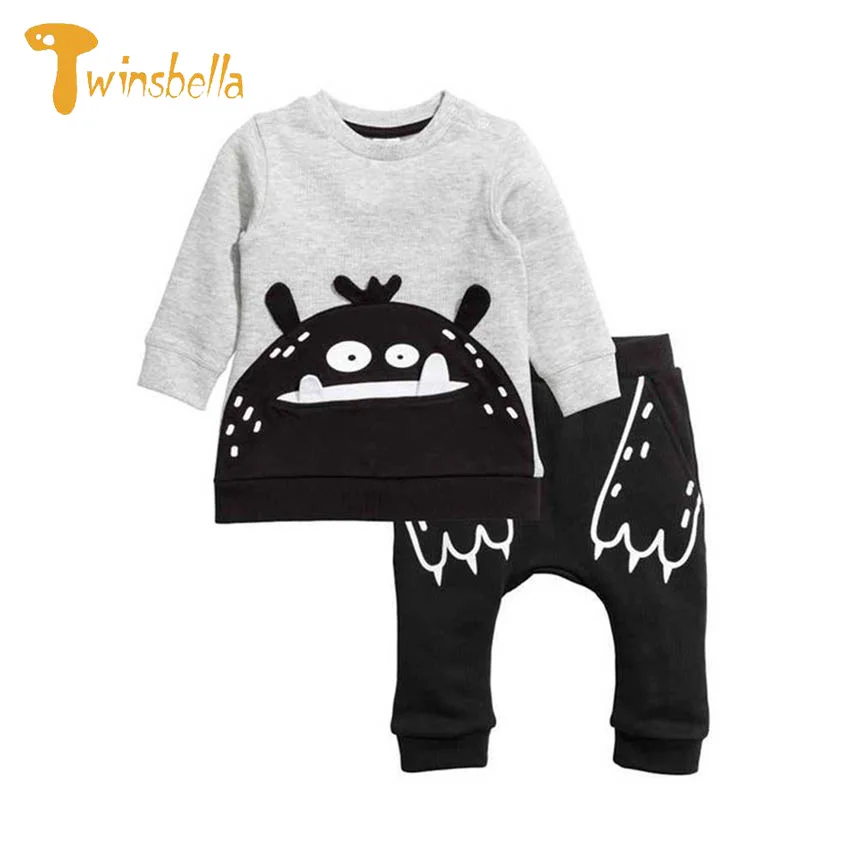 TWINSBELLA NEW Boys Spring Autumn Cotton Clothes Sets Children Cartoon Pattern Print Long Sleeve T-shirt+Pants Kids 2PCS Suit