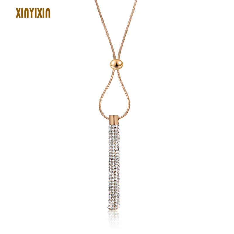 

Stylish Pendant Necklace for Women Elegant Gold Crystal Geometric Long Necklace Cute Bead Charm Rhinestone Fashion Jewelry Gift