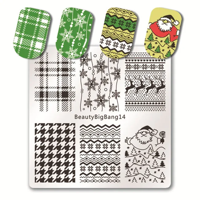 BeautyBigBang 6*6 см Рождество квадратный снег изображения ногтей штамповки пластины штамп с лаком для ногтей шаблон пластины трафареты - Цвет: 14