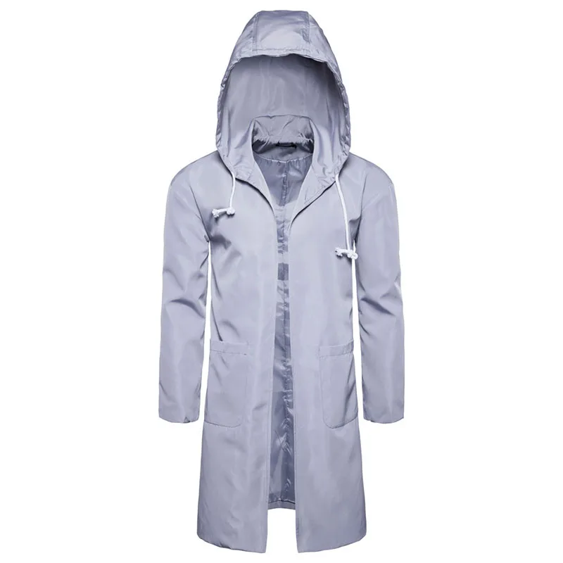 light gray Осенняя мужская Повседневная Длинная ветровка, открытая стежка, одежда, модные мужские одноцветные пальто, свободный тип, пальто, S-XXL - Цвет: light gray
