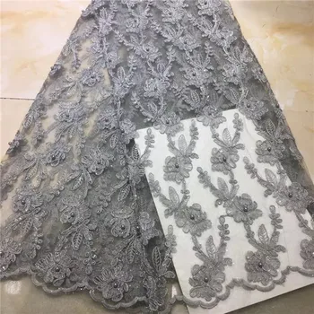 

High Quality African Lace Fabric With beads for Wedding Dress French Mesh Tulle Lace Material 5 yards
