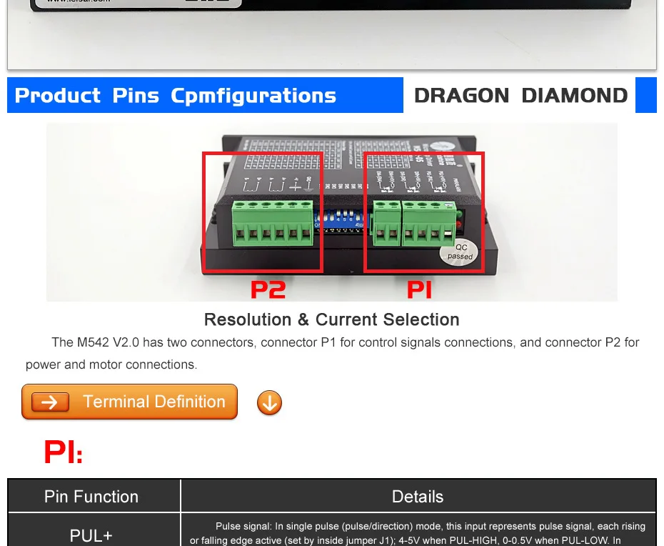 Leadshine M542-05-phase привода параметр работы 50 VDC 1.0A к 4.2A для продуктов, связанных 42/57 двигателя