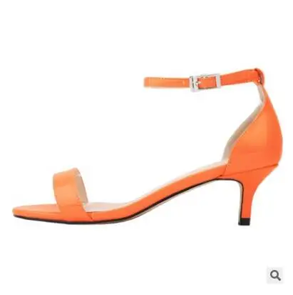 Loslandifen/женские босоножки из искусственной кожи с ремешком на щиколотке и пряжкой; модные пикантные женские офисные босоножки на высоком каблуке; большие размеры 35-42 - Цвет: orange patent