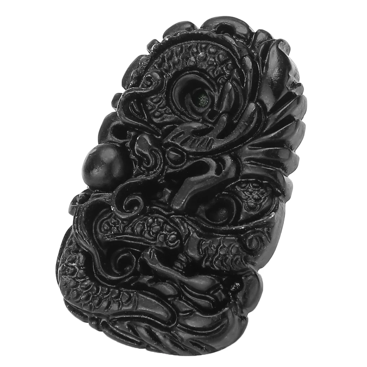 1pc New Chinese Natural Black Green Jade Carved Pendant Dragon Good Lucky Amulet Gift