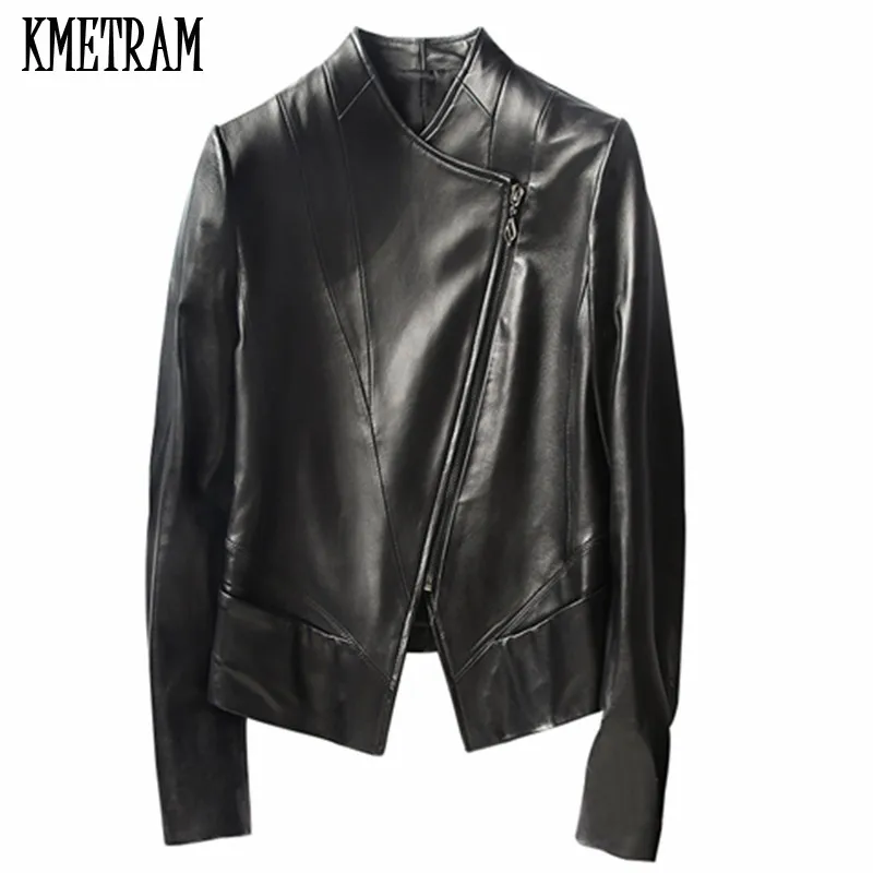 KMETRAM новая кожаная куртка женская классическая черная короткая кожаная куртка из натуральной овчины кожаная куртка Chaqueta Mujer HH880 - Цвет: black
