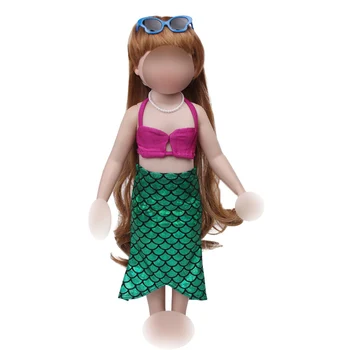 

18 inch Girls doll bathing suit Mermaid green tail swimsuit Bikini suit American new born dress Baby toys fit 43 cm baby c575