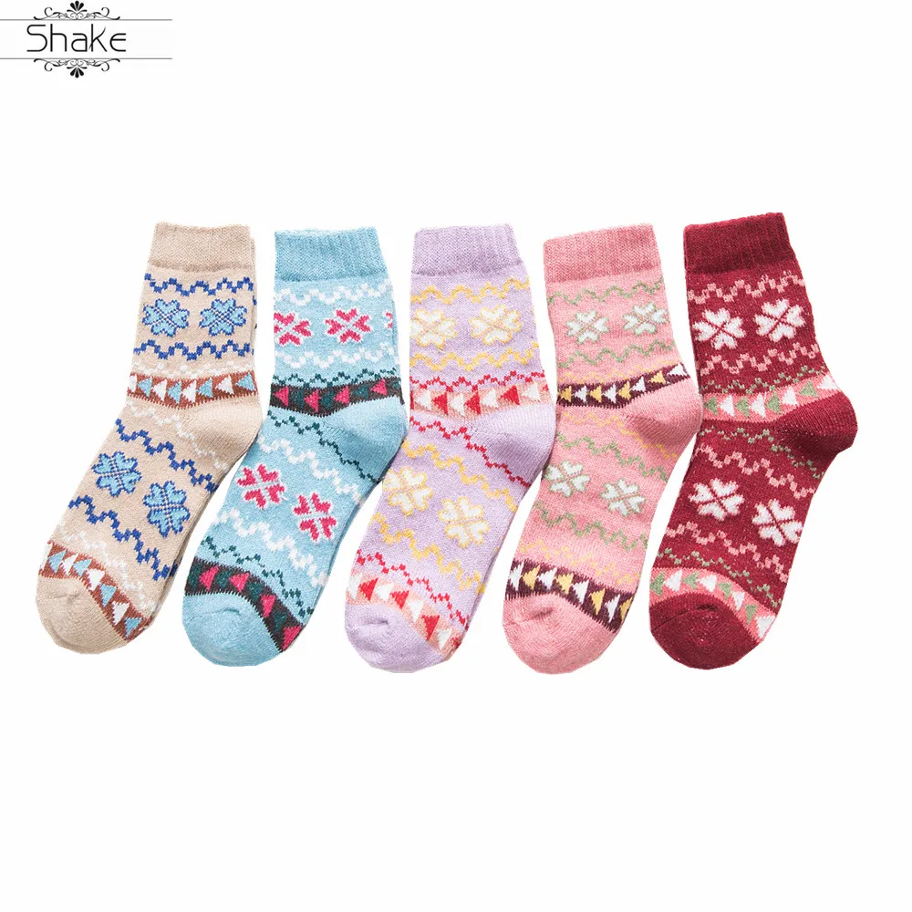 

Shake Women Winter Womens Vintage Winter Soft Warm Thick Cold Knit Wool Crew Socks Candy Color Happy wool Sock Girls gift