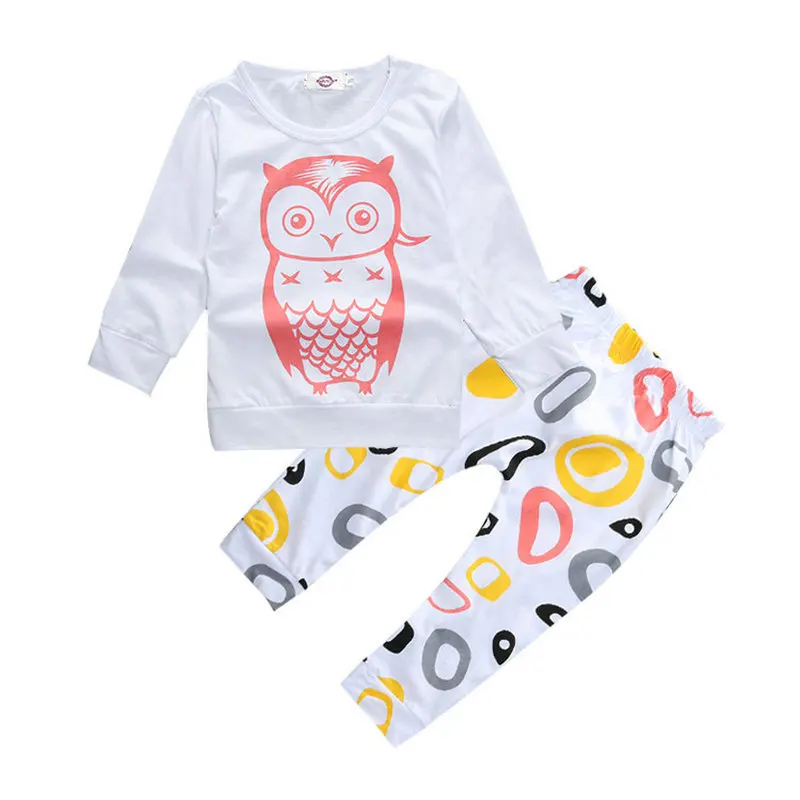 

2017 New Arrival Girl & Boys Clothes Set Long Sleeve+Pants Owl Pattern Set of Clothes Newborn Baby Suit Children Clothing