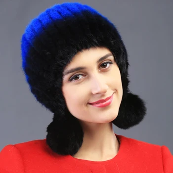 autumn winter Super warm lovely ear women genuine rex mink fur muffs Rex Rabbit cap lady luxur fur hat hair band ball fur