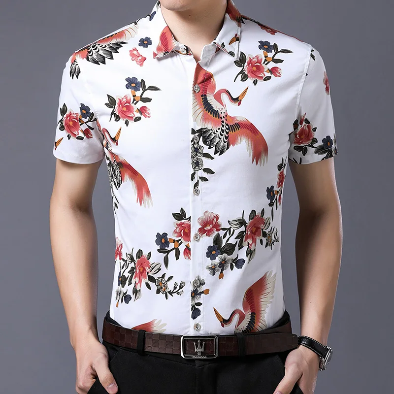 Summer Mens Short sleeved Floral Shirts Fashion Casual Shirt Male S 3XL