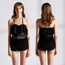 New Sexy Lace Bikini Women Solid Black Swimsuit Backless Halter Swimwear S-XL Girl Lotus Ruffled Bathing Suit 2 Piece Bikini Set New Sexy Lace Bikini Women Solid Black Swimsuit Backless Halter Swimwear S-XL Girl Lotus Ruffled Bathing Suit 2 Piece Bikini Set