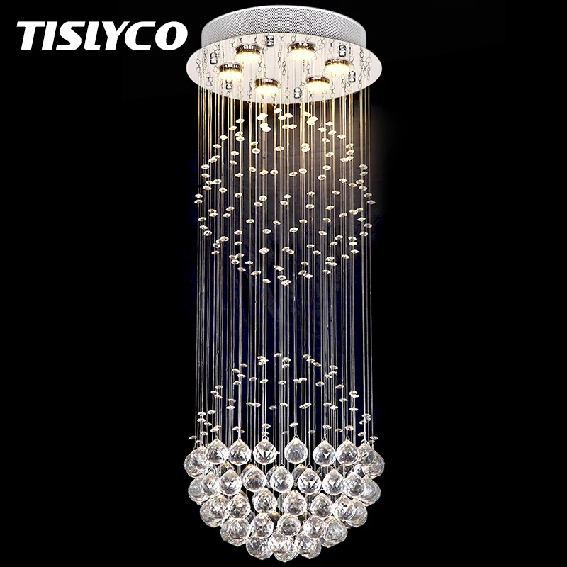 

Contemporary Rain Drop Double Large Crystal Balls Cylinder Flush Mount Ceiling Chandelier Lighting Fixture Lamp for Dining Room