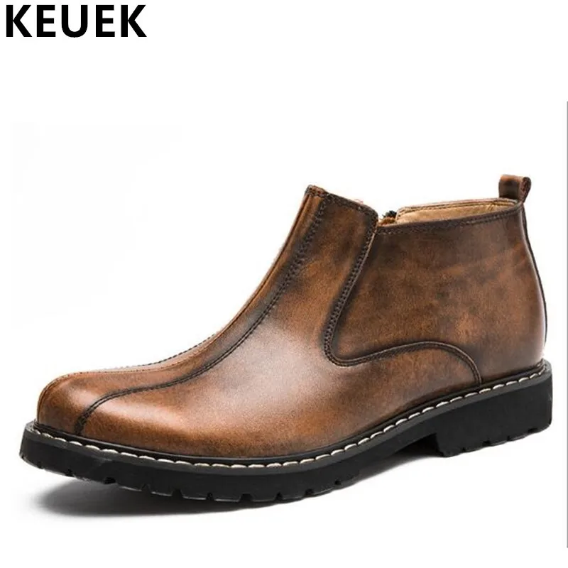 

Spring Autumn Men Genuine leather Martin boots Vintage Round Toe Ankle Outdoor boots Wear-resistant Desert Boots Male shoes 033