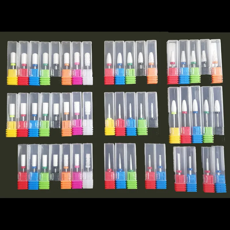

3/32 Ceramic Bit Set Nail Power Drill Bits Manicure Machine Drill Bit Set Pedicure Tools Extra Fine Coarse Flame Cone Barrel Kit