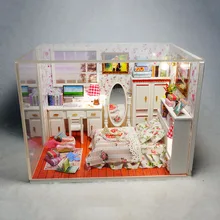 M004 hongda diy кукольный домик миниатюрная спальня деревянный кукольный дом включает мебель, светильник, пылезащитный чехол