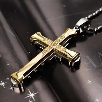 

12pcs Dark Knight with Men's Crystal Cross Pendant Black Stainless Steel Cross Pendant Necklace Wholesale DIY Jewelr