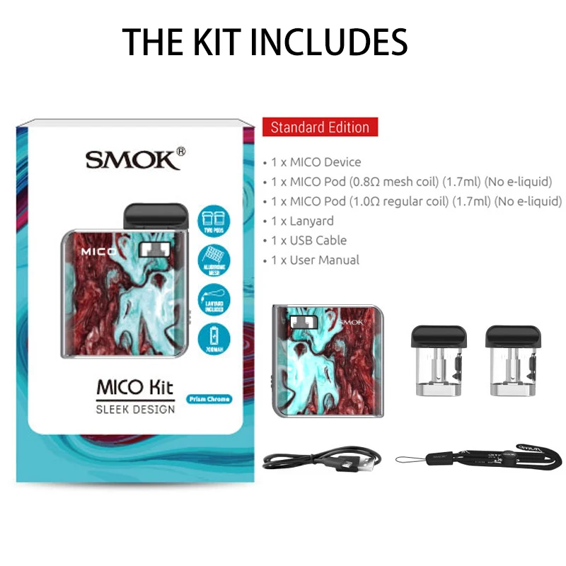 Электронная сигарета SMOK Mico pod vape kit 700 мАч батарея mod & MTL vaping 1 7 мл system kit|Системы