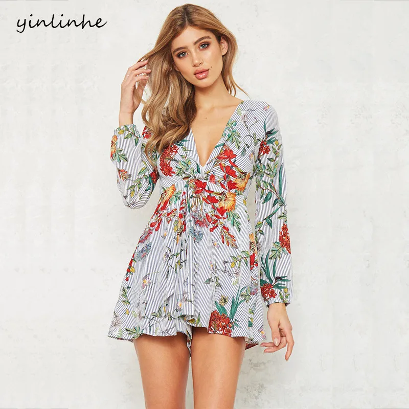 long sleeve floral playsuit