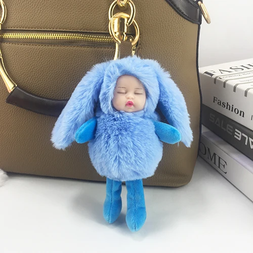 Новые милые длинные уши Спящая Очаровательная Детская плюшевая кукла брелок Подвеска женская сумка автомобиль кулон игрушки Праздничные подарки - Color: Sky blue