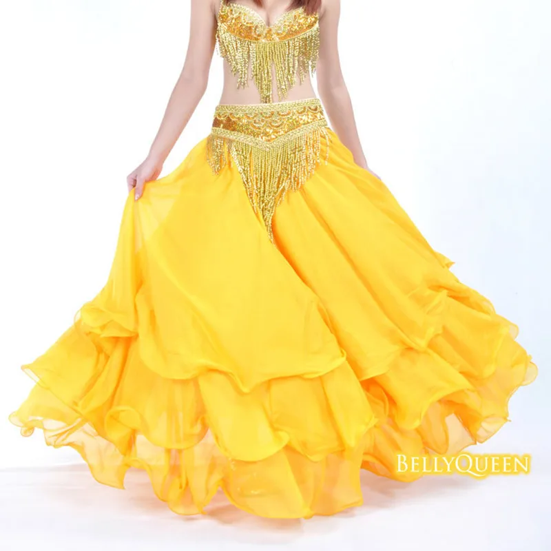 

Newest High Quality Women Sexy Belly Dance Costume Skirts 3 Rows Belly Dancing Skirt Chiffon for Sale 10 Colors