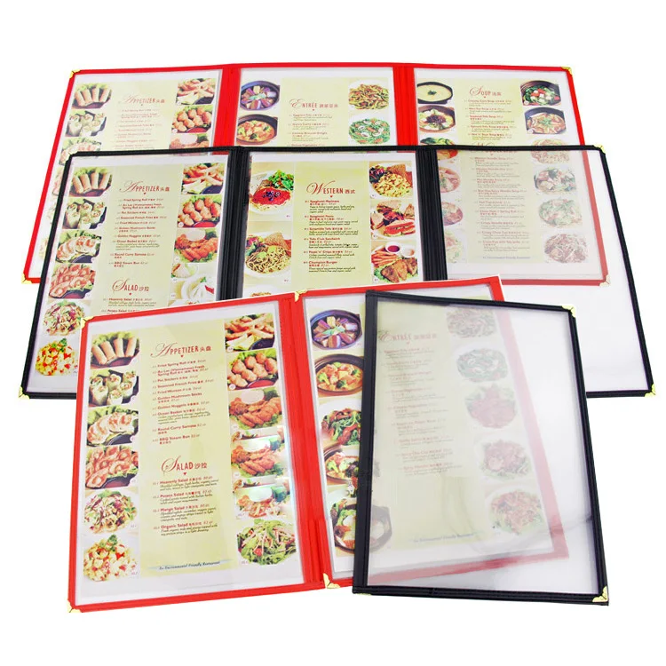 

Free Shipping Restaurant Menu Covers - 32.2*21.7cm - 8 View Book - Gold Decorative Corners, Set of 25