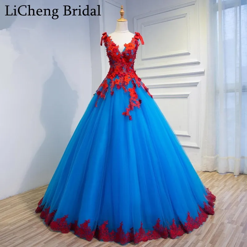 Romantic Red Blue floral Appliques 