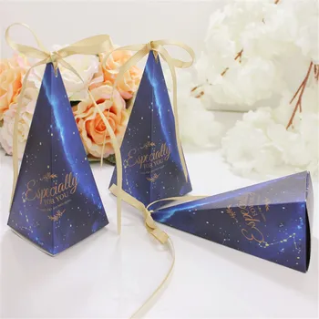 

50Pcs Pyramid Shape Candy Boxes with Ribbon Wedding Birthday Party Favor DC156