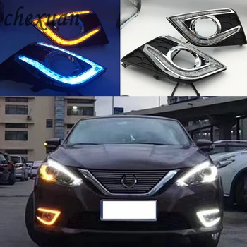 

CSCSNL 1 set For Nissan Sentra 2016 2017 DRL Daytime Running Lights 12V Led fog lamp cover with trunning Yellow Signal and blue