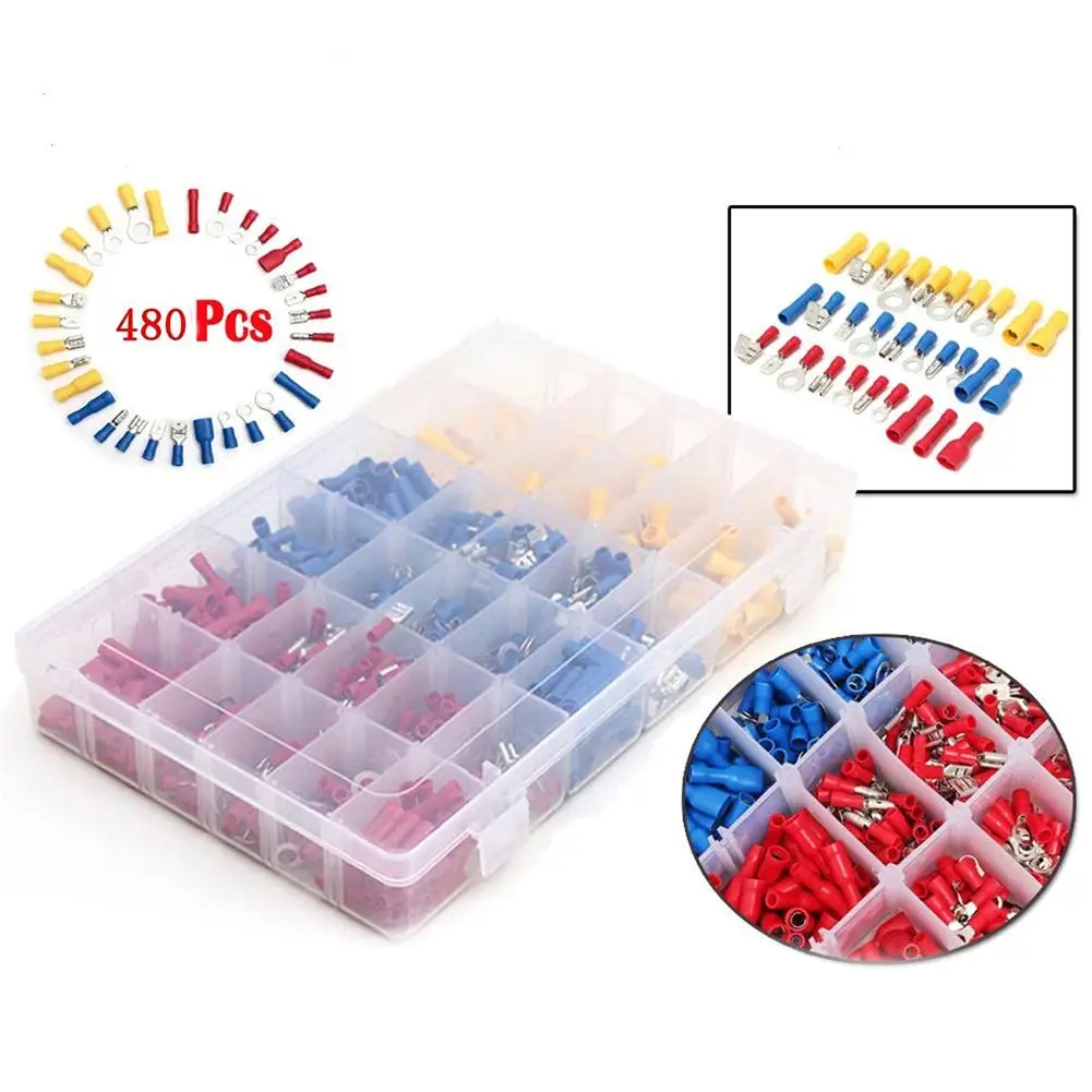 

480Pcs Assorted Crimp Terminals Set Insulated Electrical Wiring Cable Connectors