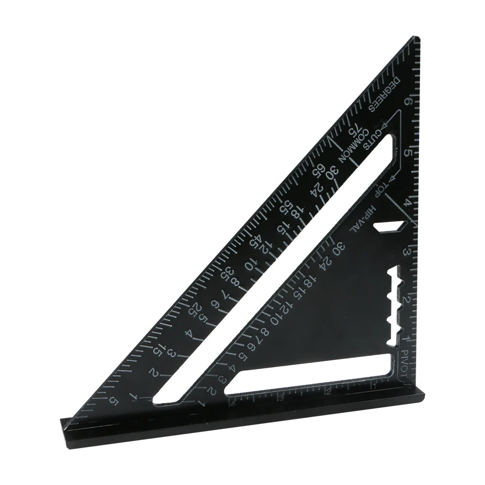 7 Inch Aluminum Alloy Black Triangular Measuring Ruler Angle Protractor