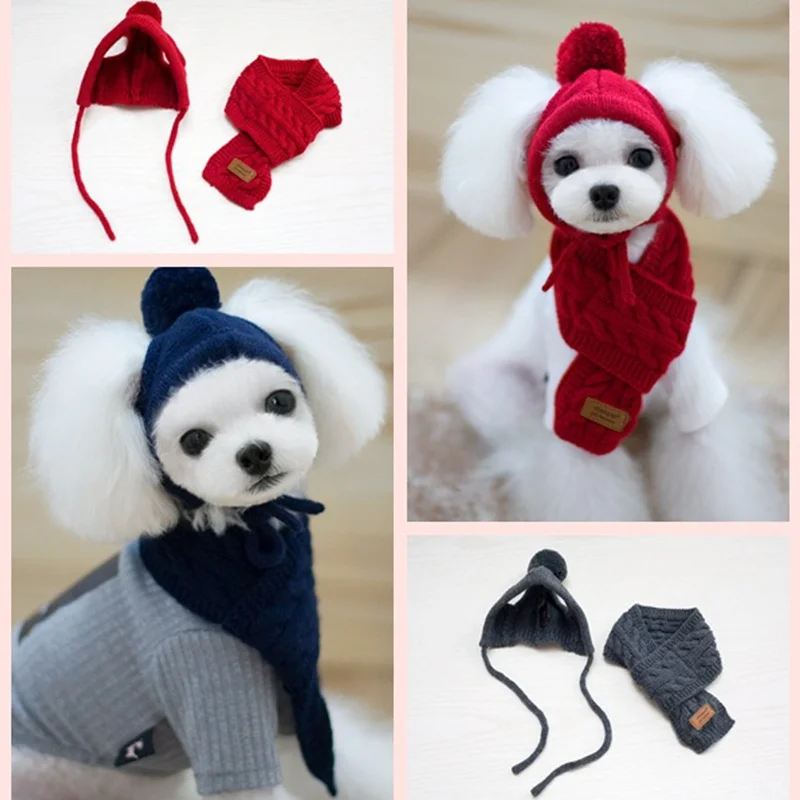 Акриловые волокна собака шляпа и шарф собака подарок на день рождения зима и осень теплый чистый цвет S-M красный серый темно-синий