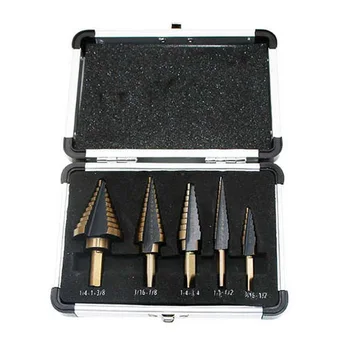 

5pc Large Cobalt Hss Step Titanium Cone Drill Hole Cutter Bit Multiple Hole W/ Case Power Tool Drill Bit