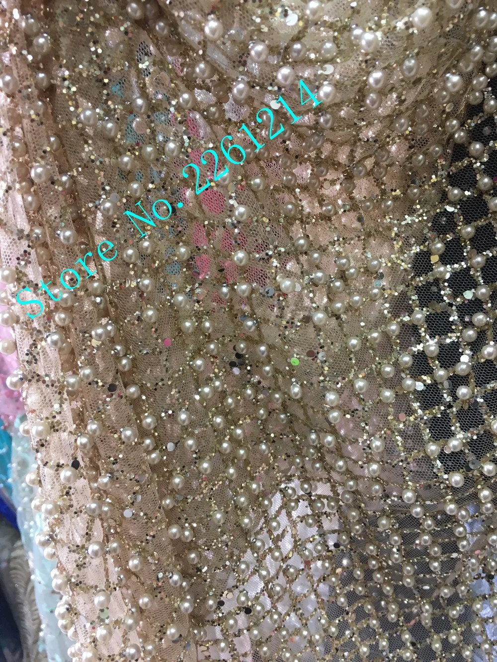 5 ярдов материал сетка тюль ручная вышивка с блестками BZL-120905 кружевная ткань с бусинами для свадебного платья