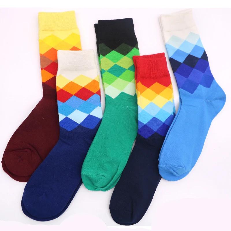 

1/2pair Men Socks Plaid Male Socks Compression Business Warm Autumn Winter Socks Men Colorful Crew Socks Male Calcetines Hombre
