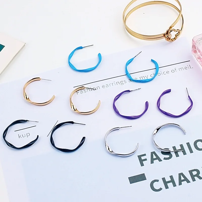 

Korean Circle Twisted Geometric C Shape Long Dangle Earrings Big Drop Earrings for Women Jewelry Fashion