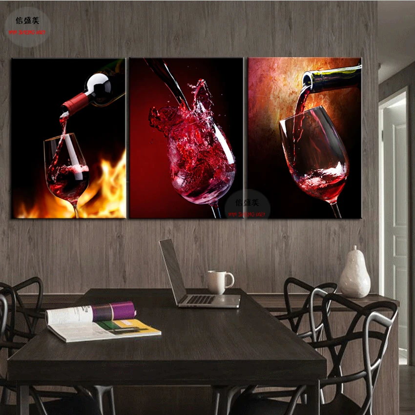 Modern 3 Panel Canvas Art Oil Restaurant Painting On Abstract Modular ...