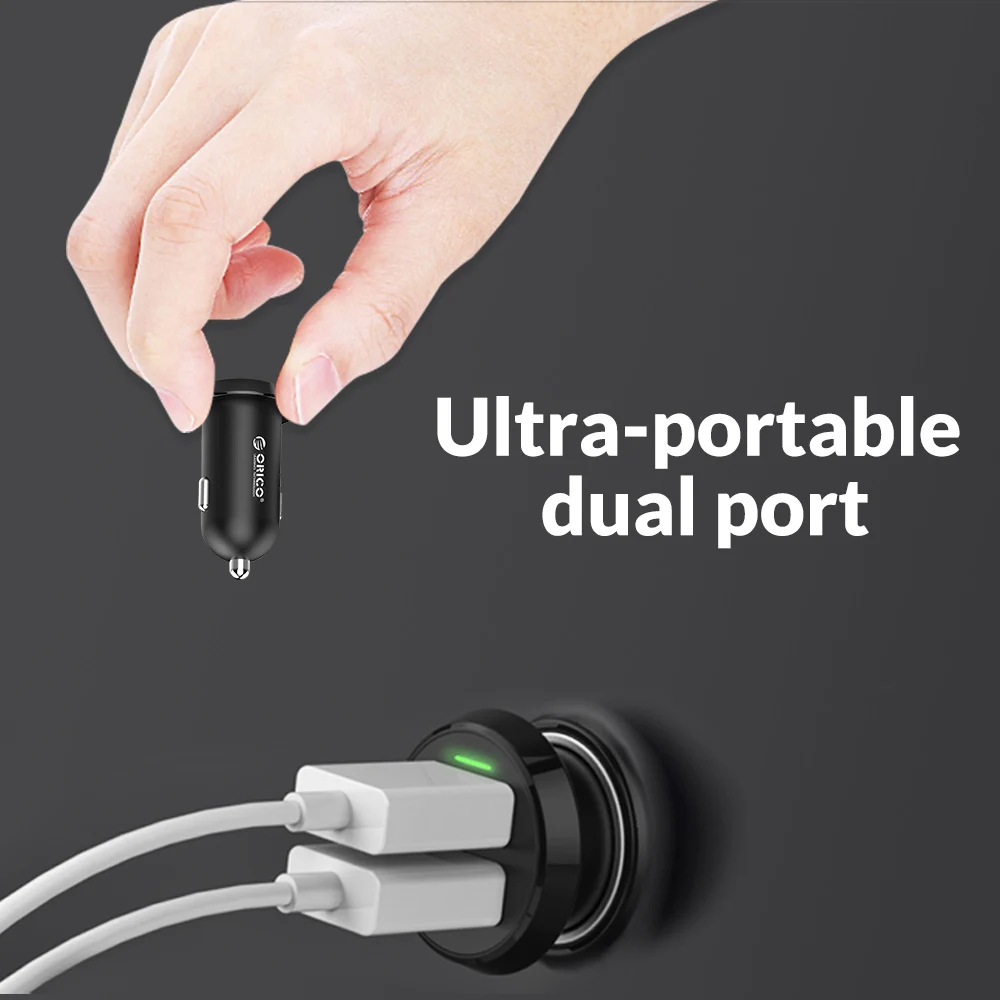 ORICO المزدوج USB شاحن سيارة 2.4A ذكي الناتج 17 W شاحن السفر للهاتف المحمول ولاعة السيجار DC 12-24 V