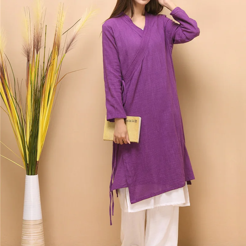 Spring women new casual original literary plus size cotton cardigan solid color irregular coat trench
