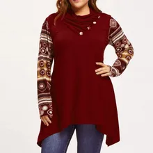 Футболка размера плюс, женская футболка, топы, принт, кучи, воротник, пуговицы, длинный рукав, Sharkbite, футболка, femme poleras de mujer moda