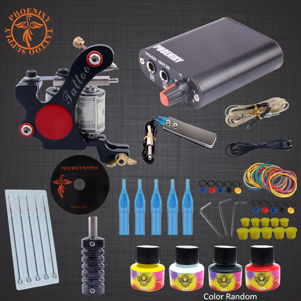 Professional Completed Tattoo Kit Black Pigment Power 8 Wrap Coils Guns