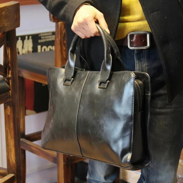 Новая искусственная кожа Crazy Horse Портфель Сумка для ноутбука брендовая деловая сумка мужские дорожные сумки ретро портфель коричневый черный