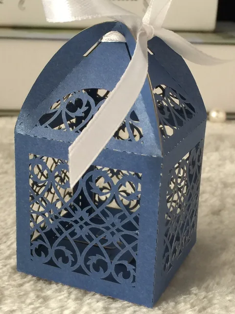 Online 300pieces Sea Blue Wedding Gift Candy Bo With Ribbon 300pieces Sea Blue Wedding Gift Candy Bo With Ribbon Laser Cut Favour For Party Favor