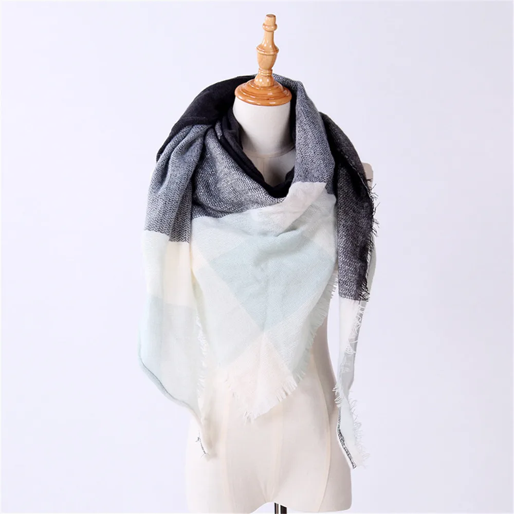 Зимний треугольный шарф для женщин, брендовая дизайнерская шаль, кашемировые клетчатые шарфы, теплые мягкие женские шарфы#5