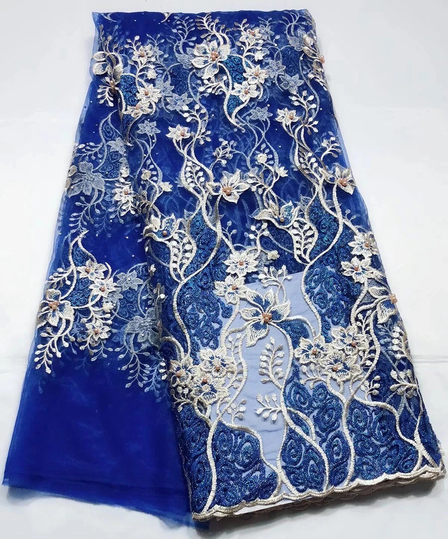 

2018 Latest Nigerian french net beaded lace tulle embroidered african lace fabrics with stones For Party Dress 5yards/lot