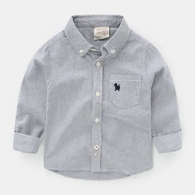 Рубашки для мальчиков Модная хлопковая детская одежда Высококачественная школьная форма рубашка брендовые рубашки для мальчиков весенне-Осенняя детская одежда - Цвет: Grey