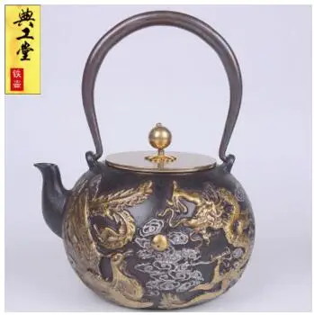 

2018 new 1.4L Dragon and Phoenix pot of iron pot Japanese South health old iron pot teapot kettle uncoated iron teapot