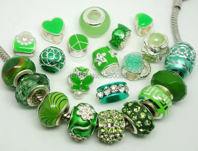 

Wholesale Lot 50 PCS Beautiful Mixed style Fresh Green Color Charms Big Hole Beads Fit European Bracelet and Necklace